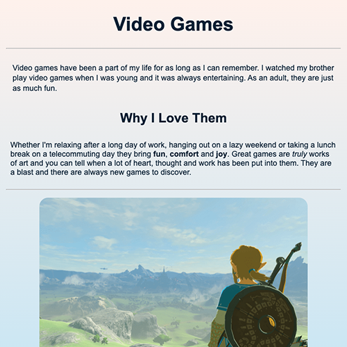 A screenshot of a webpage about video games
