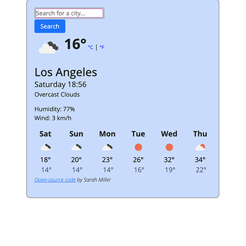 a picture of a weather app with the forecast for Los Angeles